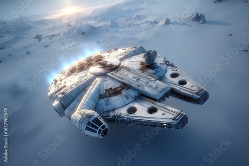 Wallpaper Mural Millennium Falcon flying over snowy planet  epic scifi spacecraft. Torontodigital.ca