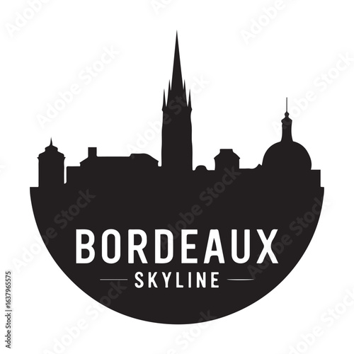 Bordeaux skyline buildings. Circular style. Vector black silhouette. with white background.