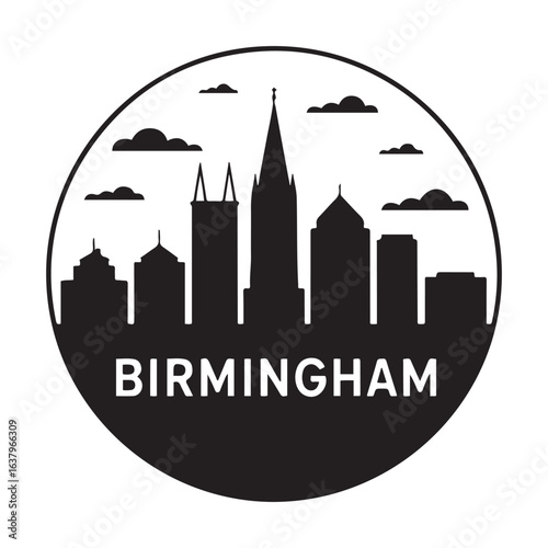 Wallpaper Mural Birmingham skyline buildings. Circular style. Stock vector illustration. Vector black silhouette. with white background. Torontodigital.ca