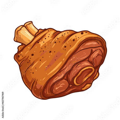 Roast pork knuckle with seasoning in detailed illustration  