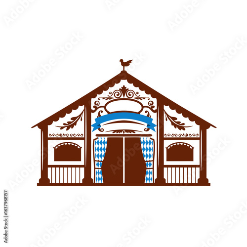  Traditional festival tent with decorative design and blue accents 