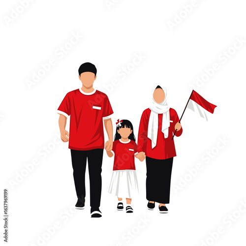 A joyful man leaps while holding and waving the Indonesian flag high in the air.