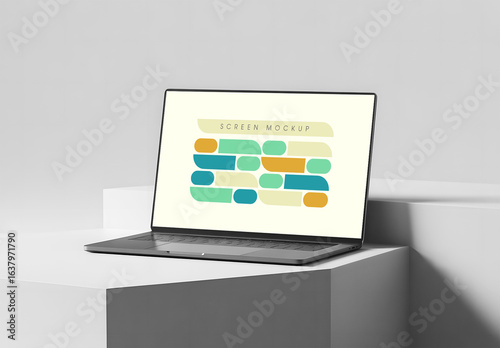 Digital Device Mockup on Geometric Blocks in Studio