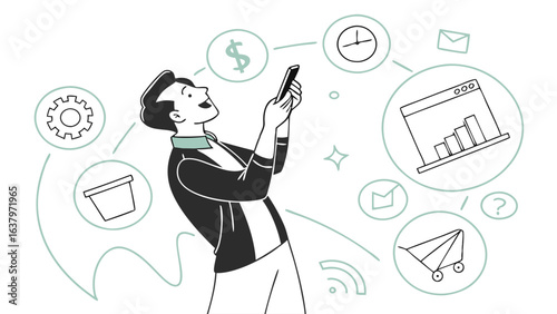 Enthusiastic Businessperson Engaged with Digital Resources.