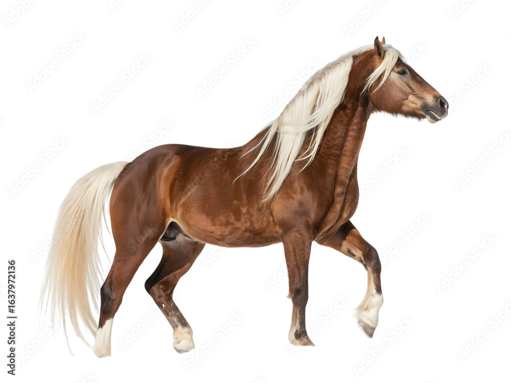 Obraz premium Chestnut Haflinger Horse with Flaxen Mane and Tail, Isolated on White Background on transparent background