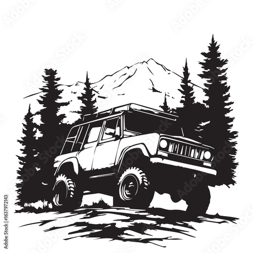 off road vehicle in the mountains