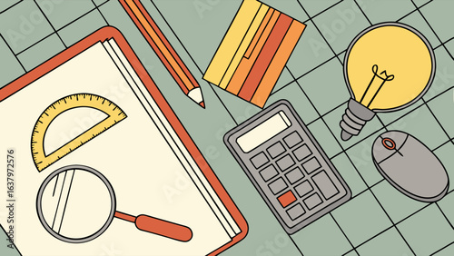 Flat Lay of Educational and Business Supplies.