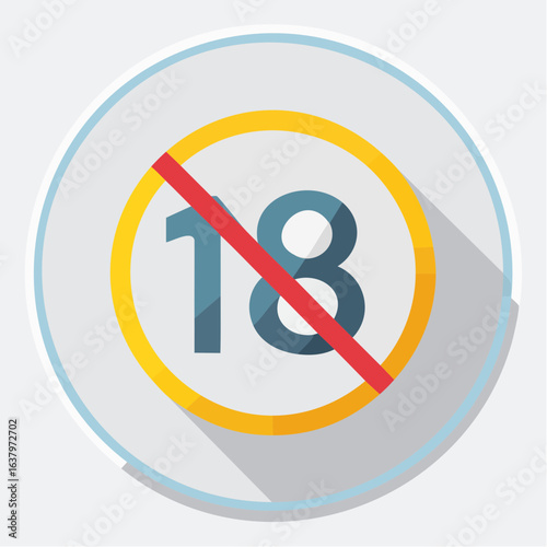 Minimalist flat vector icon set featuring 18 plus age restriction symbols, no under eighteen signs, and mature content warnings. Perfect for websites, apps, and printed materials requiring age verific