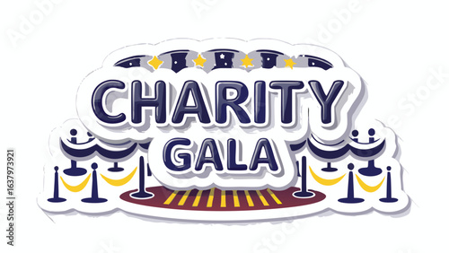 Charity gala logo with velvet ropes, gold stars and a red carpet for a special event invitation