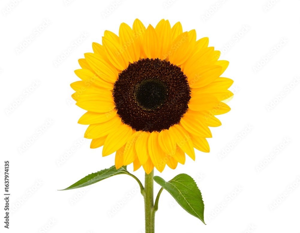 Obraz premium Single sunflower against white