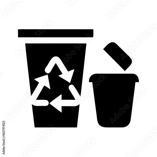 Recycling symbol on cup with waste bin for waste management  
