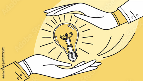 Hands Protecting a Lightbulb Representing Ideas.