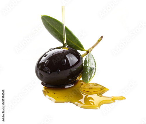 Black Olive with Dropping Oil PNG – Fresh Olive and Olive Oil Drip, Transparent Background