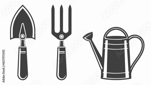 Gardening tools shovel fork watering can vector