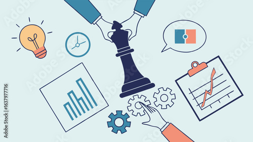 Strategic Business Planning and Teamwork Illustrated with Chess Piece.
