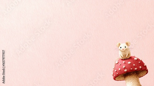 Cute mouse sitting on top of a mushroom