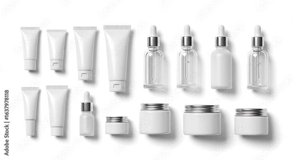 Fototapeta premium Arrangement of blank cosmetic containers displaying different shapes and sizes