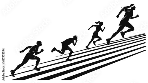 Silhouettes of Athletes Running on a Track.