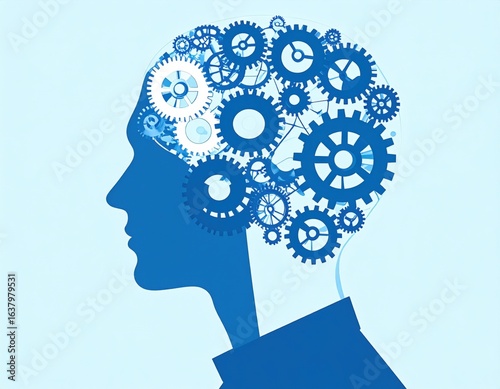 Abstract Illustration Of A Profile View With Gears In The Head