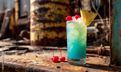 Wallpaper Mural Tropical Blue Cocktail with Pineapple and Cherries on Crushed Ice Torontodigital.ca