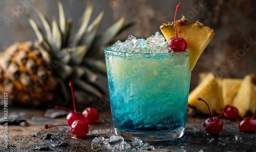 Wallpaper Mural Tropical Blue Cocktail with Pineapple and Cherries on Crushed Ice Torontodigital.ca