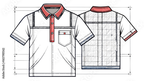 Very beautiful Regular fit t-shirt flat technical drawing illustration short sleeve with binding collar blank streetwear mock-up template for design and tech packs men or unisex. white background