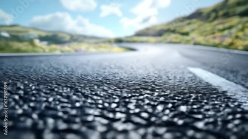 Wallpaper Mural Close-up view of a winding road, with a blurred background of hills and greenery Torontodigital.ca