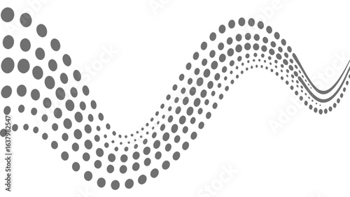 Abstract dotted wave pattern, dynamic flowing design with smooth curves, decorative element for wallpaper isolated on white background
