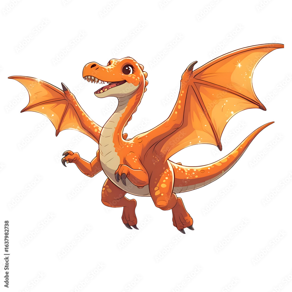 Fototapeta premium Adorable Baby Dragon Takes Flight, Soaring High Above isolated on transparent background Generative AI.