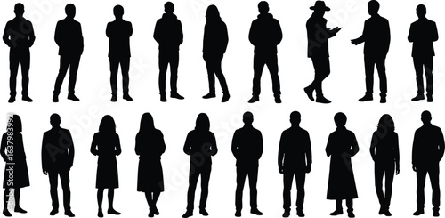 Diverse group of people standing in silhouette