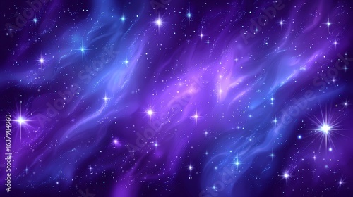 Stunning nebula background with glowing purple and blue cosmic gradient, bright stars, shimmering stardust, and magical colorful galaxy in outer space, perfect for fantasy and cosmic concepts