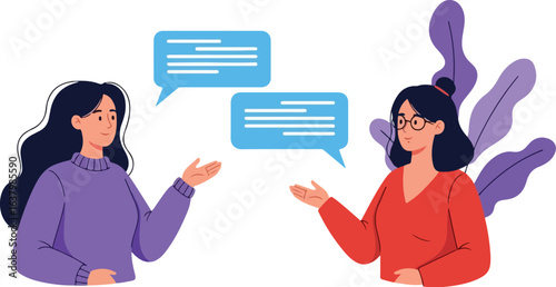 Two Women Discussing with Speech Bubbles