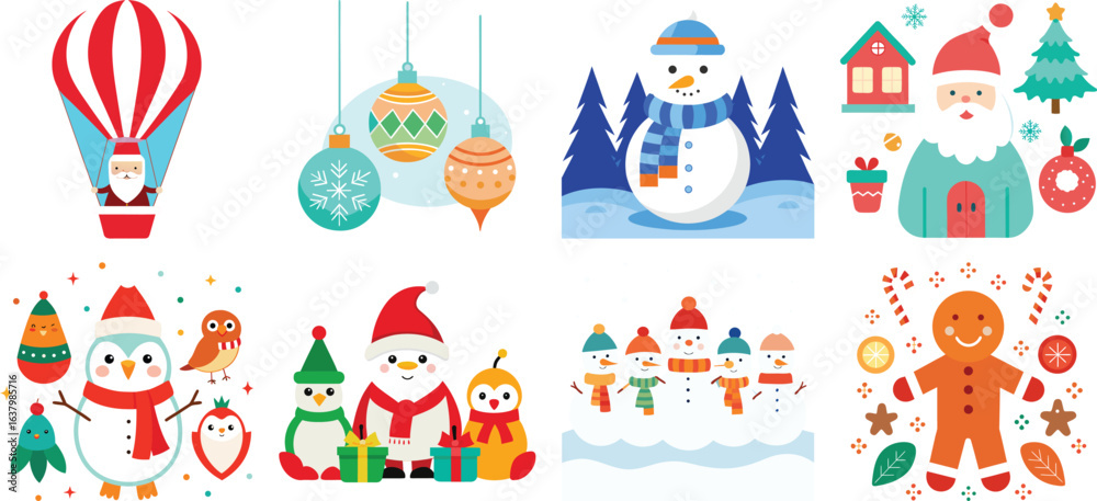 Fototapeta premium Christmas Icon Set in Flat Design Style Christmas icon bundle design