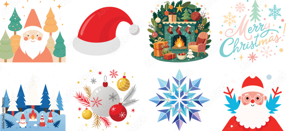Fototapeta premium Christmas Icon Set in Flat Design Style Christmas icon bundle design