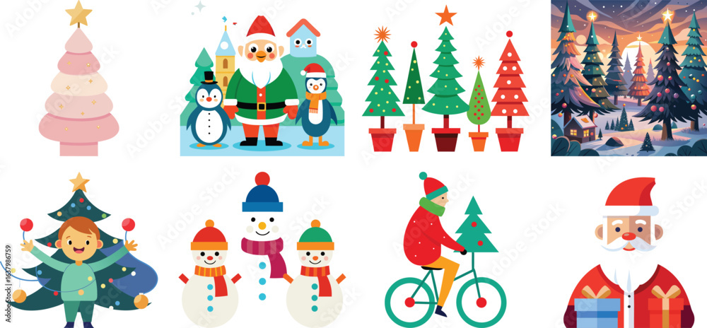 Naklejka premium Christmas Icon Set in Flat Design Style Christmas icon bundle design
