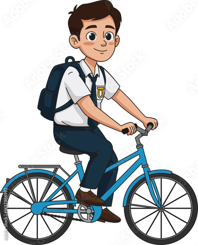 Male Indonesian Junior High School Student Riding Bicycle to School