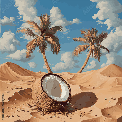 coconut tree in the desert,coconut,color vector
