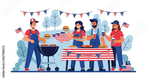 Colorful Workers Casual Clothes Grilling Labor Day