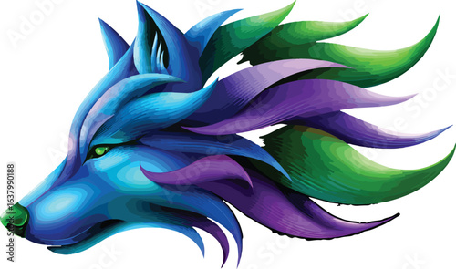 Colorful abstract wolf head illustration