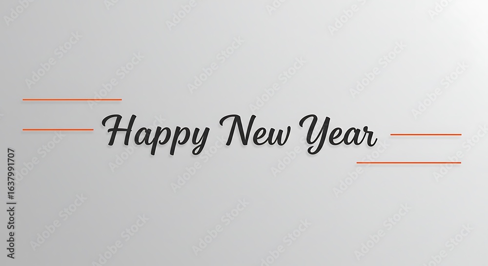 Fototapeta premium Elegant happy new year text with subtle pink lines on a light grey background