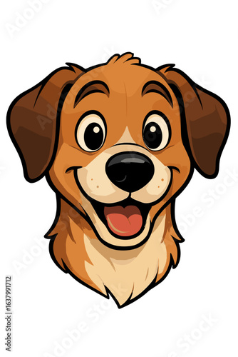 An illustration of a charming cartoon dog, brimming with happiness and expressive features. The cheerful canine smiles broadly, his eyes sparkling with joy and positive energy.