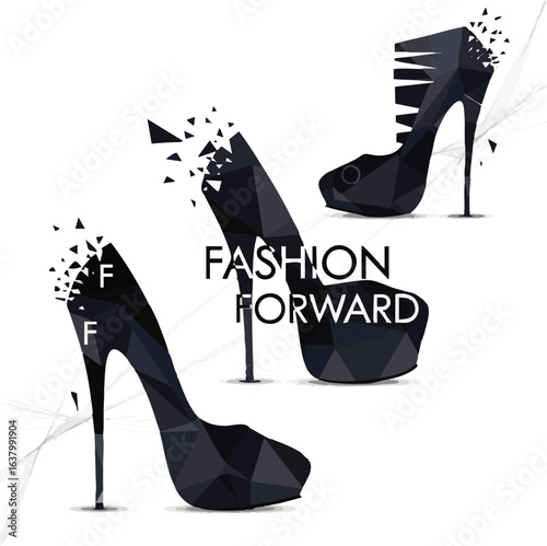 create abstract dancer high hell shoe Silhouette women's set for fashion show program on white background