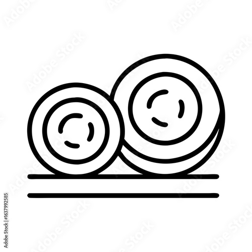 Outline icon of two stacked plates on a table for kitchenware and dining room design vector art