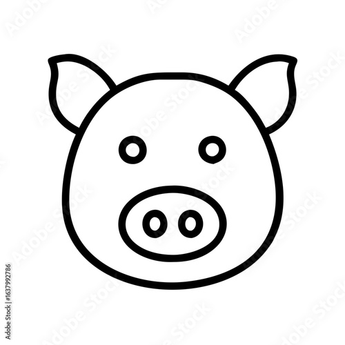 Cute pig face outline drawing illustration vector, farm animal graphic, piglet design, simple art
