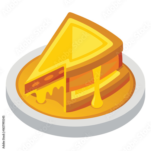 Golden grilled cheese sandwich cut in half with melted cheddar cheese