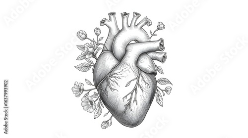 Heart with Plant Design and Flowers
