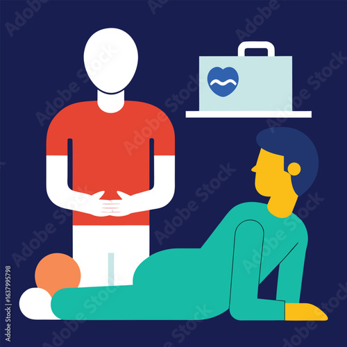 Instructor explaining aed placement during cpr practice emergency medical training session illustration