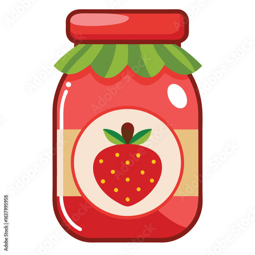 Jar of strawberry jam with label and fruit illustration sweet homemade preserve food art