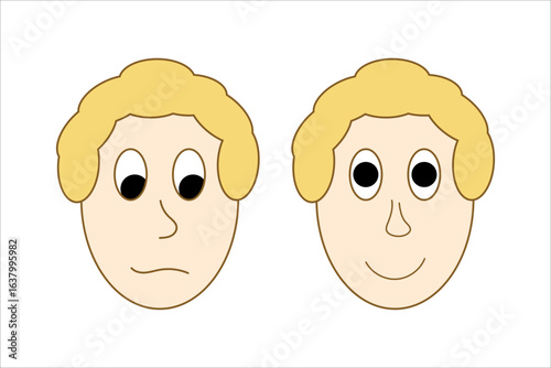 Two men's faces with different emotions on a white background