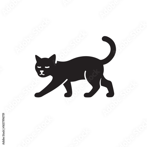 Simple black silhouette vecor of a cat, walking or stalking pose
